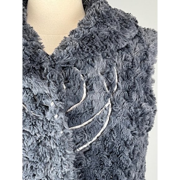 CoVelo Womens Blue Gray Sherpa Vest Plush Faux Fur Pockets Snap Front size 6 - Picture 4 of 12